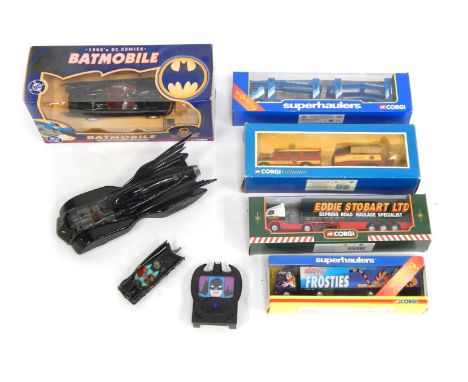 A Corgi diecast 1960's DC Comics Batmobile, scale 1:24, boxed, together with a further Batmobile 2000, a Batman Communicator,