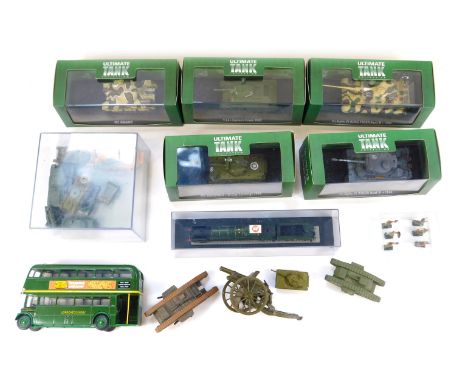 Atlas Editions and other diecast tanks, including PZKPFWVI Tiger, Ausfe 1944, M3 Grant, M4 Sherman D Day Landings 1944, Solid