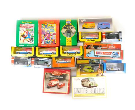 Corgi, Cararama and other diecast, including Corgi 503 Ford Escort, Marvel Superheroes limited edition Morris 1000 van and Mo