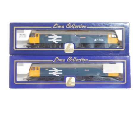 Lima Models OO gauge Class 47 diesel locomotives, comprising 475137, BR blue large logo livery, and 47564 Colossus, BR blue w