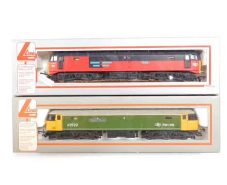 Lima Models OO gauge Class 47 locomotives, comprising 47490 Restive, Rail Express Systems red and black livery, and 47522 Don