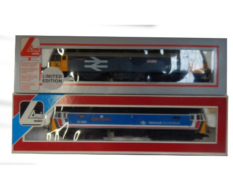 Lima Models OO gauge Class 47 locomotives, comprising 47583 Country of Herefordshire, Network Southeast blue, white and red l