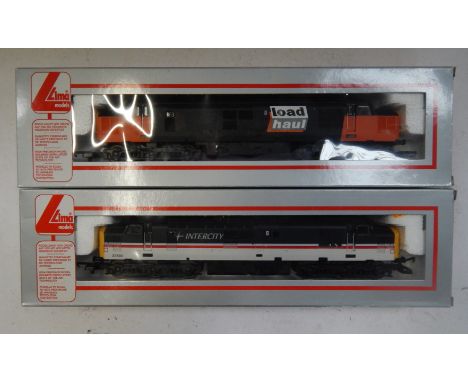 Lima Models OO gauge Class 37 locomotives, comprising 37510 Intercity livery, and 37713, Load Haul orange and black livery, b