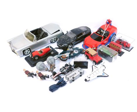 Burago Sico and other diecast vehicles and toys, to include Burago Bugatti Type 55, Aston Martin DBS Coupe, Spiderman Nico re