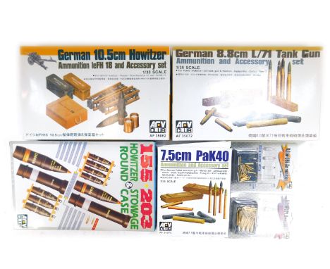 A quantity of AFV Club 1:35 scale ammunition, comprising six boxes of various calibers. 