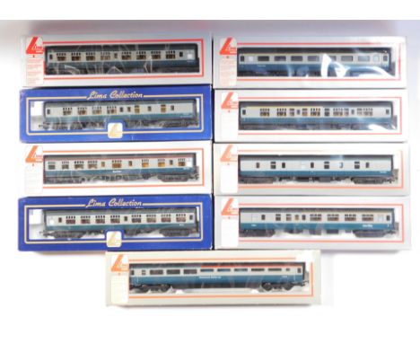 Lima Models OO gauge coaches, Intercity blue and grey livery, including First Class coach, restaurant buffet car, etc. (9)