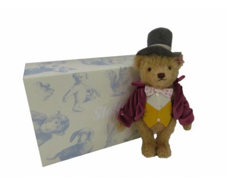 A Steiff Willy Wonka teddy bear, with label, tag and box, 33cm high. 