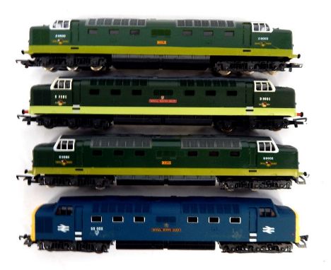 Lima Models OO gauge Class 55 Deltic locomotives, comprising 55022 Royal Scots Grey, BR blue livery, D9003 Meld, BR two tone 