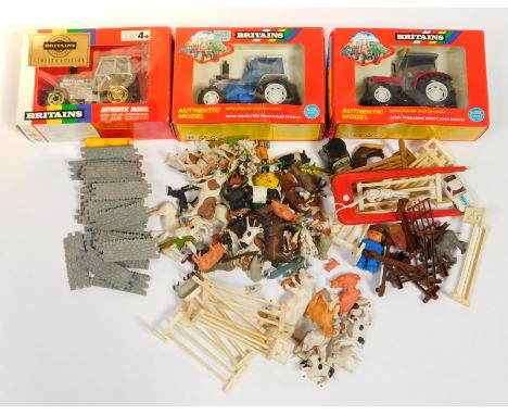 Britains diecast, including 9491 Massey Ferguson MF6180 tractor, Britains 5892 limited edition tractor, Britains farm animals