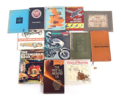 A group of automobile books and accessories, including The Wonder Book of Machinery, Fiat by Michael Sedgwick, The BP Book of