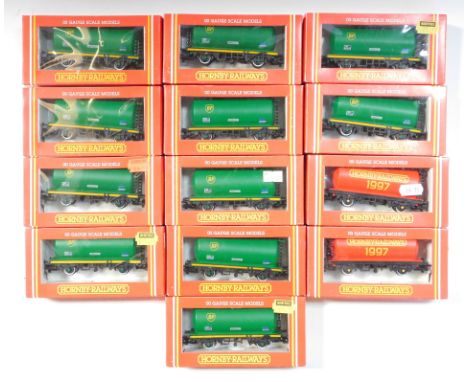 Hornby OO gauge rolling stock, including R001 BP petrol tank wagon, and R6001 Hornby wagon 1997. (13)