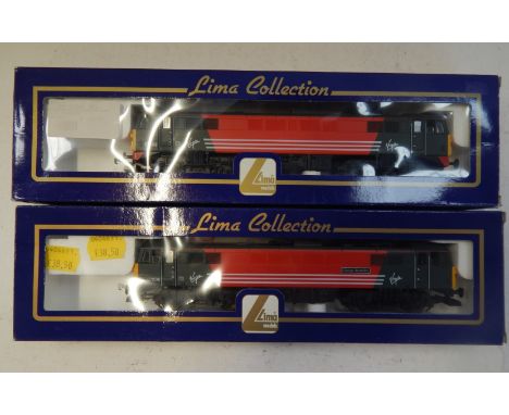 Lima Models OO gauge Class 87 locomotives, comprising 87006 George Reynolds, Virgin livery, and 87009, Virgin livery, boxed. 