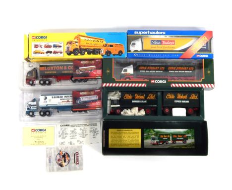 Corgi Classics and Super Haulers, including Corgi Classics Eddie Stobart AC truck and trailer, Eddie Stobart Limited Volva sk