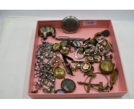 A selection of vintage costume jewellery including necklaces, brooches, rolled gold sovereign holder, locket, pendants, chris