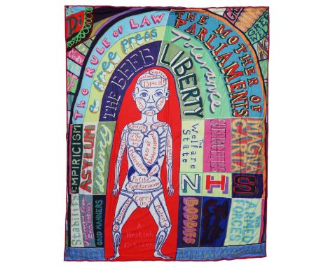 § Grayson Perry RA (British, b.1960). 'Comfort Blanket'. Tapestry printed in colours, 2014, with the artist's woven monogramm