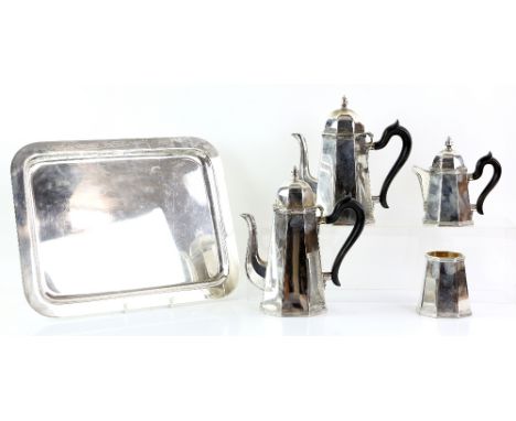 Continental silver four-piece tea and coffee service, stamped 800 standard, comprising teapot, coffeepot, milk jug and cover 