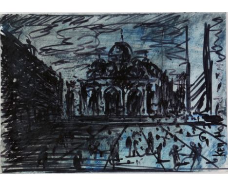 Ken Howard (British, b. 1932), sketch of a continental city square, signed and dated 2018, inscribed 'You get this one for fr