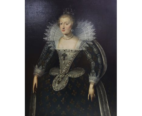 AMENDED ESTIMATE 16th century style full length portrait believed to be Anne of Austria dressed in fleur-de-lys decorated dre