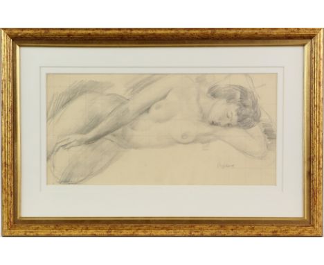 Sydney d'Horne Shepherd, 20th century, sketch of a nude young woman lying on her left side, signed, pencil on paper, 17.5cm x