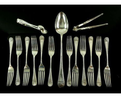 Victorian silver table-service, for twelve place settings, comprising twelve each of table forks, dessert forks and dessert s