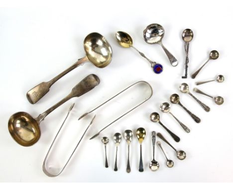 Group of silver and white metal items including a Victorian pair of ladles, by Elizabeth Eaton, London 1848, a silver matchbo