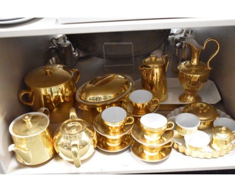 A selection of tea and dinner wares having a gilt glaze, including Royal Worcester and Crown Devon.&nbsp;
