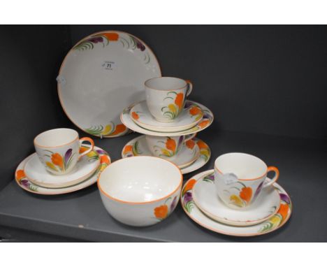 An Art Deco Gibson's Crocus pattern hand painted part tea service.
