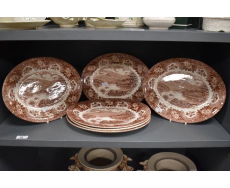 Local Interest* A group six oval ironstone meat plates, each transfer printed with Windermere scene