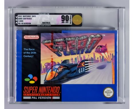 1992 Nintendo SNES &ndash; F-Zero &ndash; PAL/UK Version Red Label Game VGA 90/NM+/Mint, with iconic Nintendo red strip seal 