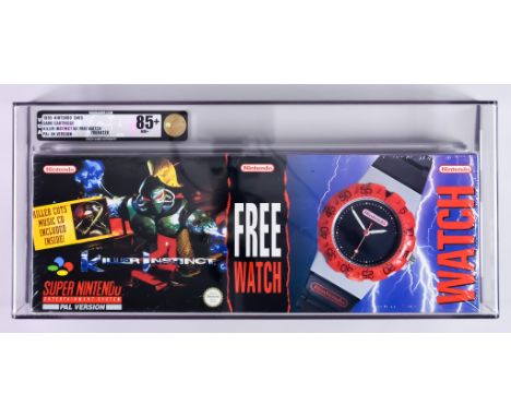 1995 Nintendo SNES &ndash; Killer Instinct &ndash; PAL/UK Version VGA 85+/NM+, cartridge, watch and CD bundle, in rigid Persp