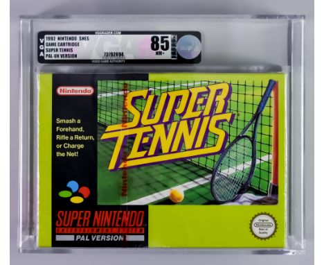 1992 Nintendo SNES &ndash; Super Tennis &ndash; PAL/UK Version Red Label Game VGA 85/NM+, with iconic Nintendo red strip seal