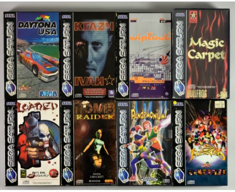 Sega Saturn Forty Six Games - "Wipeout", "Tomb Raider", "Krazy Ivan", "Magic Carpet", "Daytona USA", "Fighting Vipers", "Pand