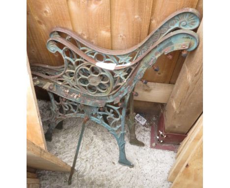 PAIR OF GREEN GARDEN BENCH ENDS