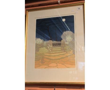 Bernard Green 'Garden at night II', coloured print, Limited Edition signed in pencil by the artist.  Number 30 of 70 dated 86
