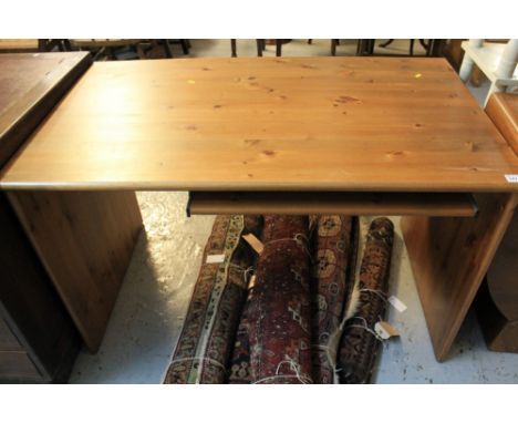 Modern natural pine computer work station desk with slide out key board shelf. 