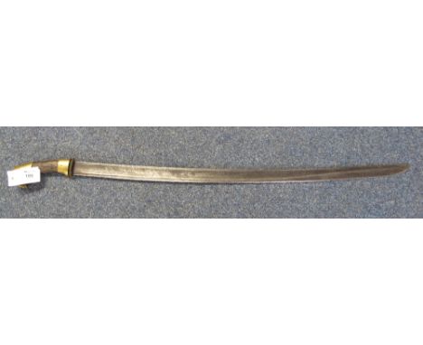 Russian cossack sashka sword having fullered curved steel blade and brass mounted wooden grip with eagles head pummel. No sca
