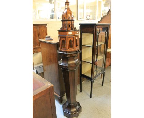 Early 20th century vase shaped mahogany jardiniere or torchere stand together with a well made architectural wooden lantern s