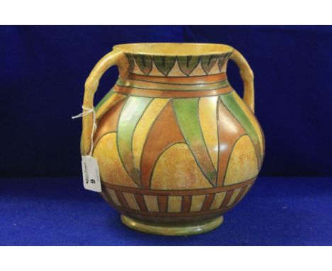 Burleigh pottery Charlotte Rhead design, tube lined two handled baluster shaped vase. Printed mark with painted signature and