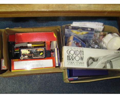 Two boxes of assorted collectables to include Bachmann super smooth gear drive motor, various models, Hornby, model railways,