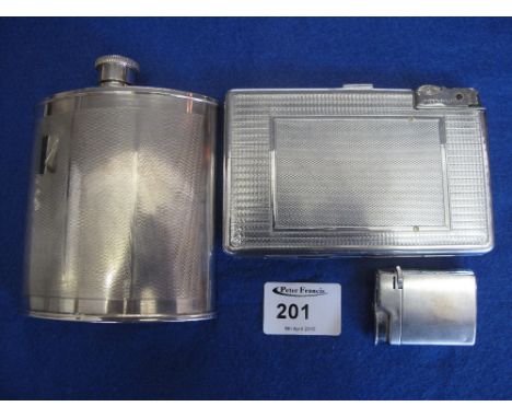 EPNS hip flask Kincraft cigarette case and lighter and super VC10 lighter.