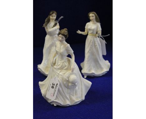 Three Royal Doulton collectors club bone china figurines, 'Sentiment Greeting' HN4250, 'Harmony' HN4096 and 'Embrace' HN4258.