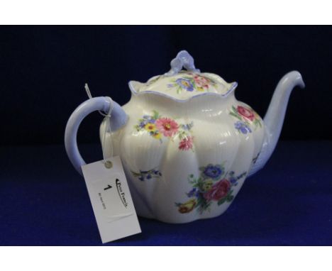 Shelly bone china floral decorated fluted baluster teapot. Printed marks with painted No. 2347.