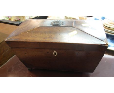19th Century mahogany sarcophagus shaped tea caddy. 