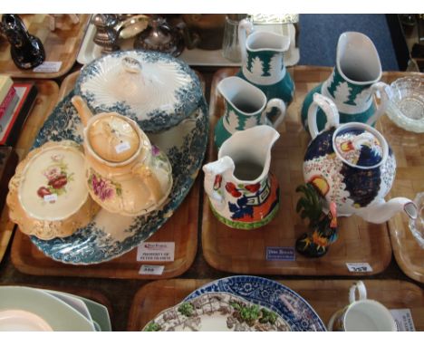 Two trays of assorted late 19th century/early 20th century china to include blue and white floral meat plate and tureen, Vict