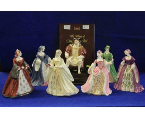 A complete set of Wedgwood bone china limited edition figure and figurines of Henry VIII and his six wives, 'The Wives of Hen