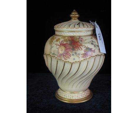 Royal Worcester porcelain half fluted blush ivory vase and pierced cover, green printed marks to base, shape No.1720 date cip