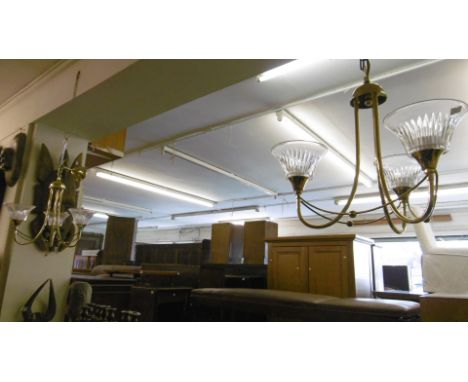 PAIR OF BRASS THREE BRANCH LIGHT FITTINGS