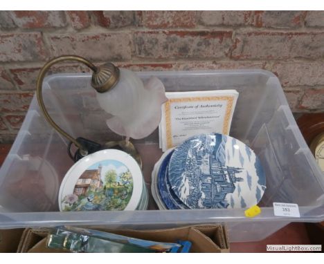 box inc table lamp and collectable plates etc
