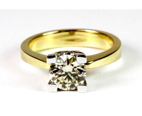 18ct yellow and white gold diamond solitaire ring (stamped 750) P. Approx 1.5ct and 7.5 grams. Please note this lot is a cred