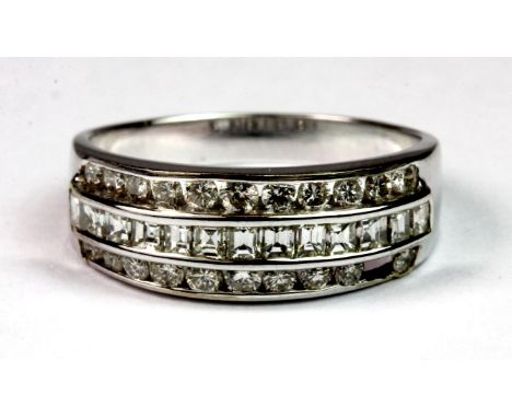 A white metal (tested min 9ct gold) diamond set ring, 1 stone missing. (M.5), approx. 3.6g.  Please note this lot is a credit